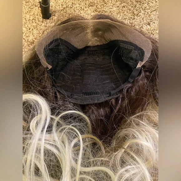 Human/Synthetic Blend Elegant Ombre Platinum Blonde Lace Front Wig - Picture 2 of 10